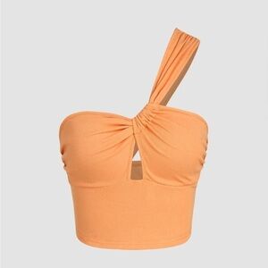 Cider Asymmetrical Halter Cutout Crop Top Women’s size Small (4) Neon Orange